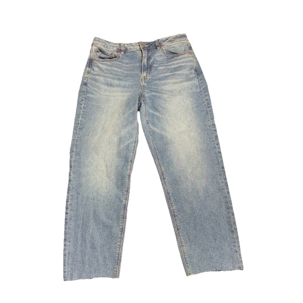 American Eagle Stretch Women's Size 8 The Mom Jean Raw Hem Beach Vibes 32x25